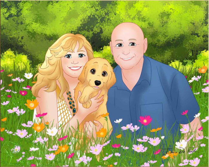 Drawing of Trog, Sweet Magnolia & Ginger in the flowers