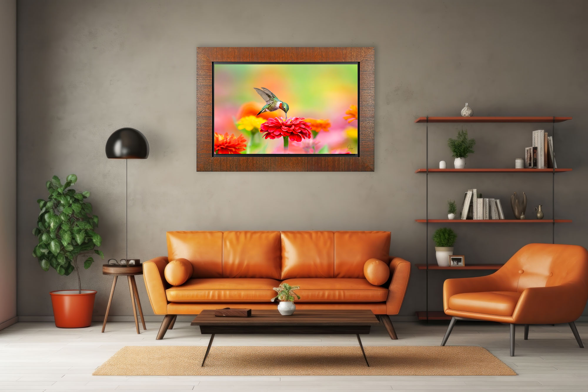 Male Ruby-throated Hummingbird on a Zinnia